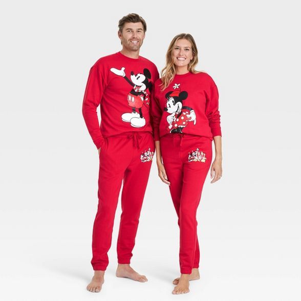 Adult Unisex Disney Mickey and Friends Family Holiday Graphic Jogger Pants - Red | Target