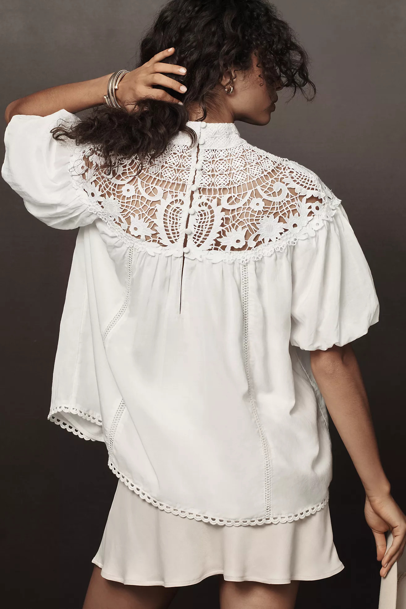 By Anthropologie Mock-Neck Puff-Sleeve Lace Blouse | Anthropologie (US)