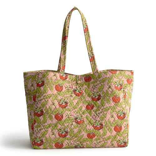 Vera Bradley Women's Premium Cotton Hathaway Tote, Tomato Vines, One Size | Amazon (US)