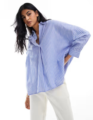 French Connection Rhodes poplin shirt in blue and white stripe | ASOS (Global)