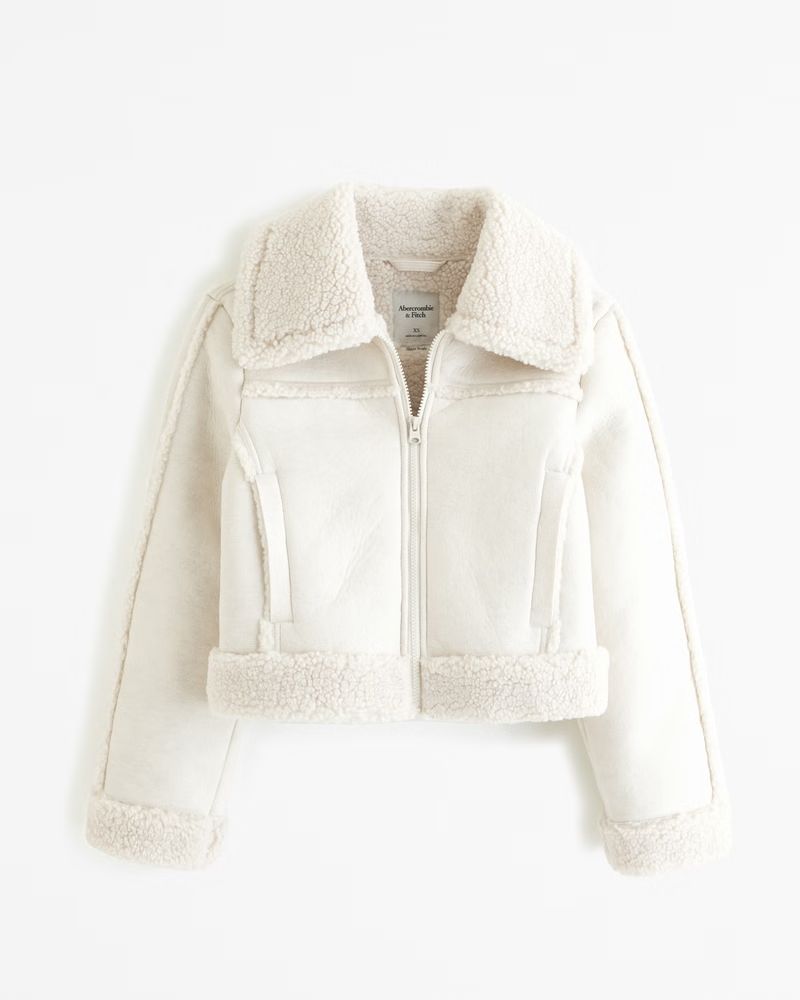 Cropped Vegan Suede Shearling Jacket | Abercrombie & Fitch (US)