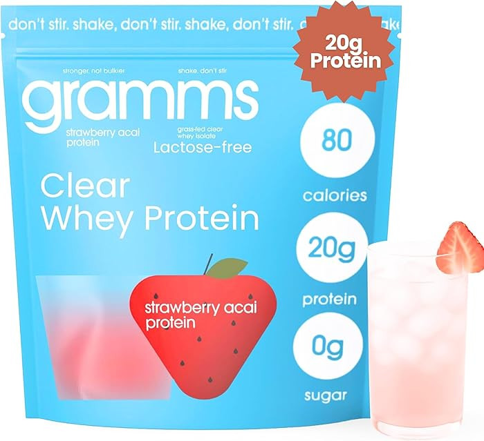 GRAMMS Clear Protein Powder 20G Protein for Women & Men | Grass-Fed Whey Isolate, Zero Sugar, Zer... | Amazon (US)
