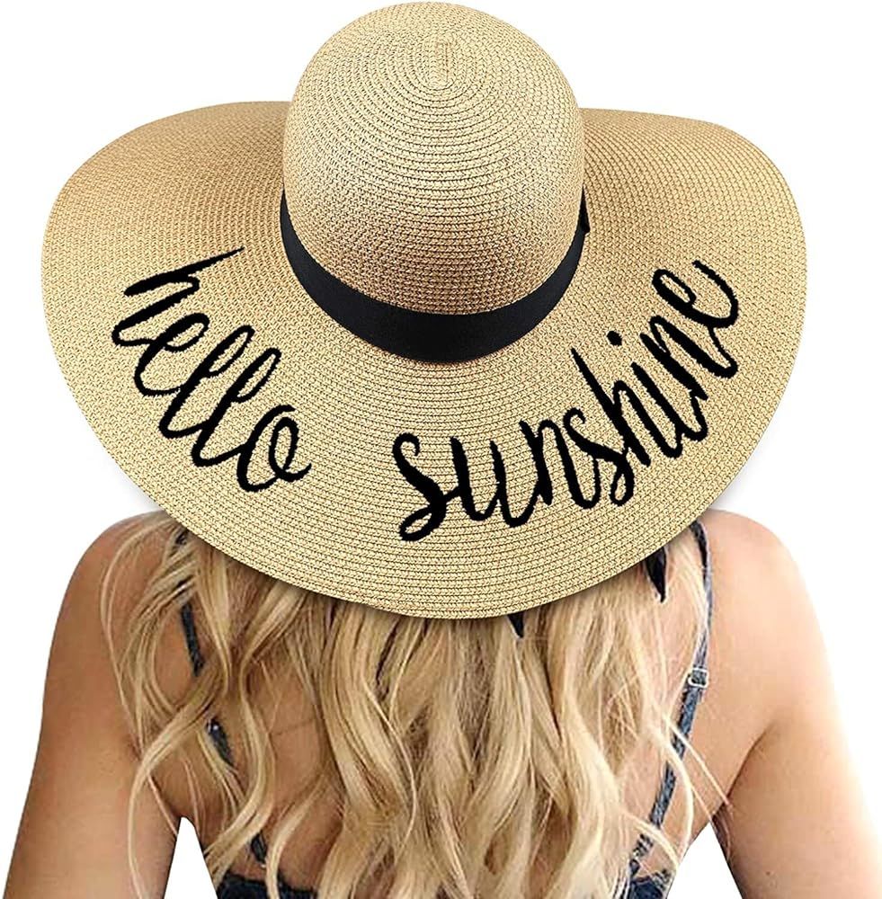 DRESHOW Beach Hats for Women Big Straw Wide Brim Summer Hat Floppy Foldable Roll up Cap Sun Hat U... | Amazon (US)