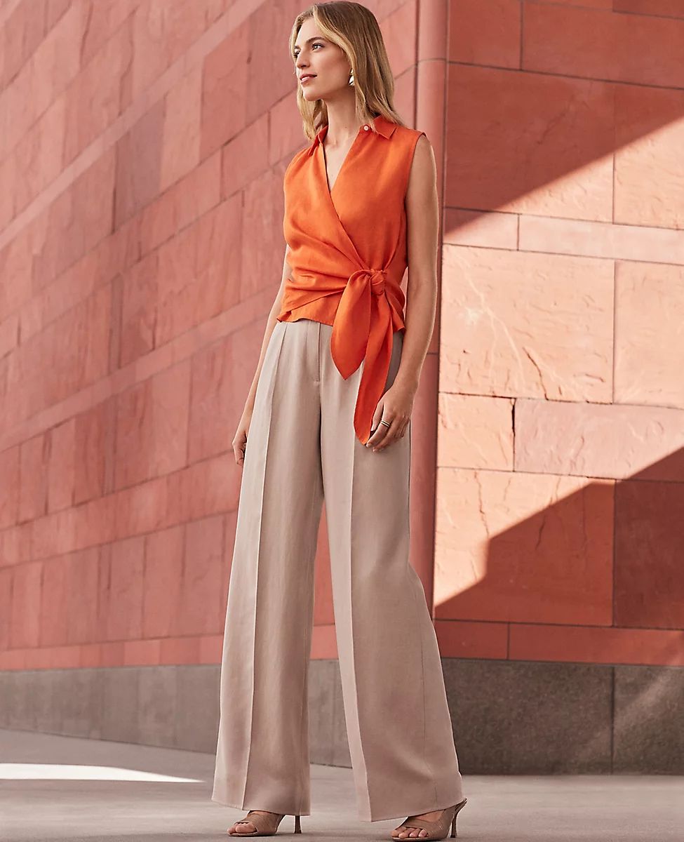 The Petite Single Pleated Wide Leg Pant in Texture | Ann Taylor (US)