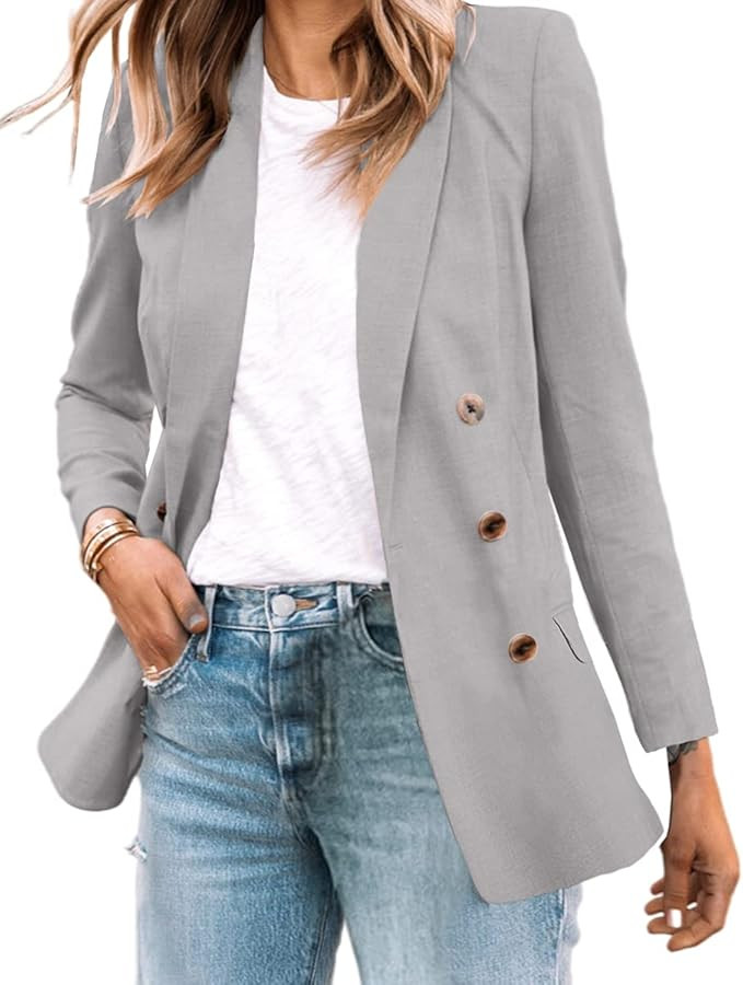 Cnkwei Womens Casual Long Sleeve Blazers Lapel Buttons Work Office Open Front Jacket | Amazon (US)