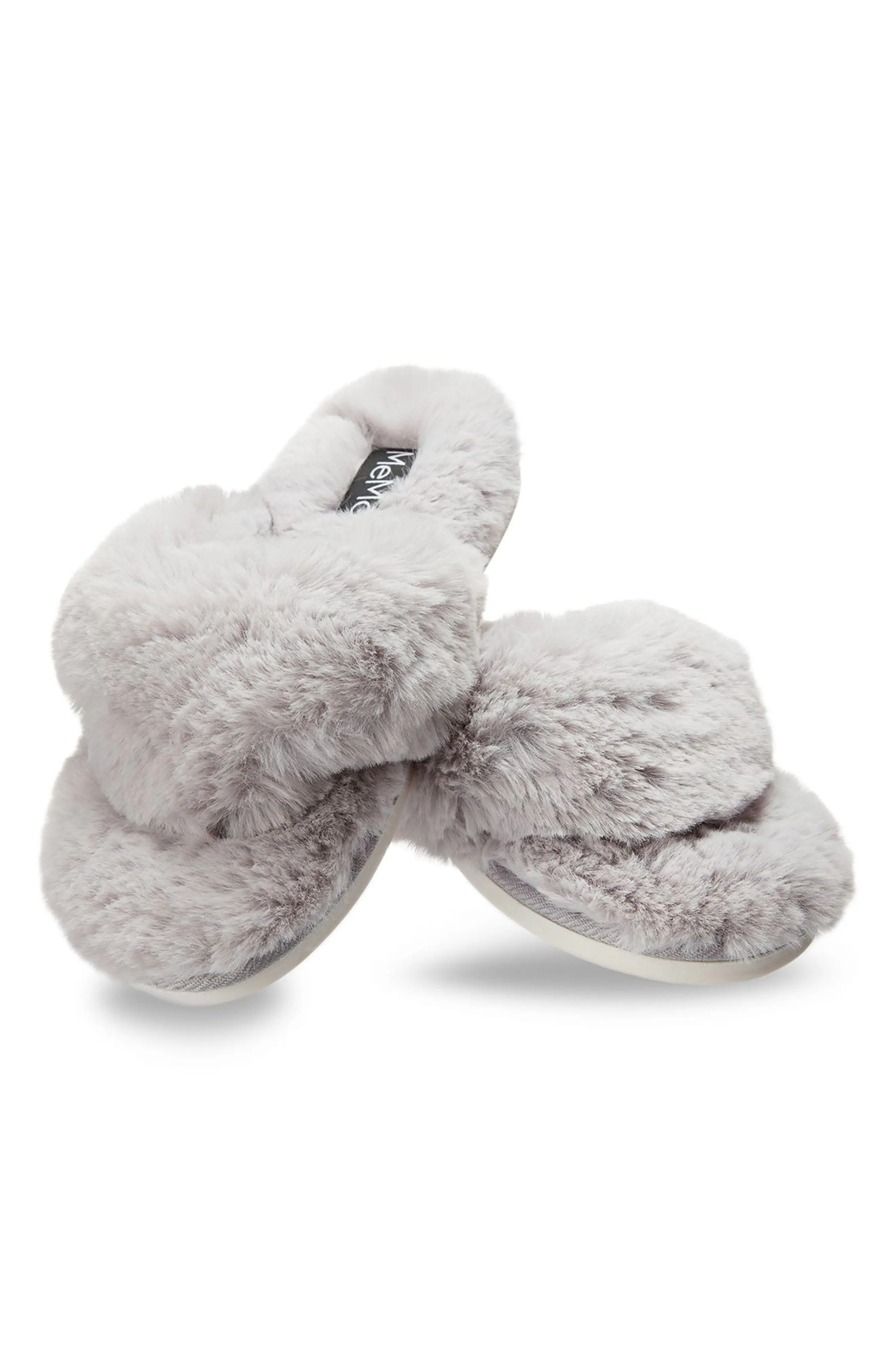 MeMoi Fuzzy Plush Faux Fur Flip Flop Slipper in Ivory at Nordstrom, Size Large | Nordstrom