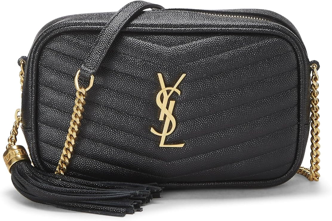 Amazon.com: Yves Saint Laurent, Pre-Loved Black Chevron Grainy Leather Lou Camera Bag Mini, Black... | Amazon (US)