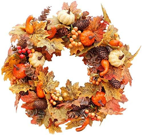 Autumn Wreath Maple Leaf Pumpkin Wreath Pumpkin Berry Artificial Wreath Ornaments for Christmas T... | Amazon (US)