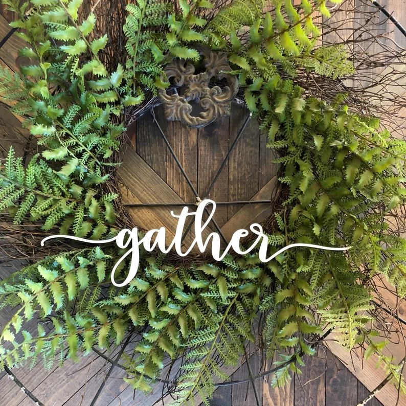 Mini Gather Wood Word Cutout Wreath Decor, Hello Sign, White Gather Laser Cutout | Etsy (US)