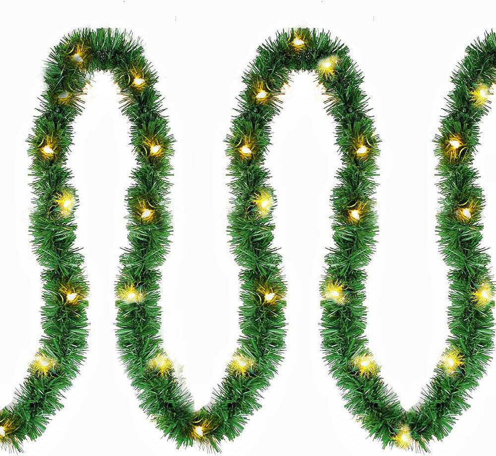 Twinkle Star's 15 ft Pre-lit Christmas Garland,Lighted Artificial Pine Garland with Plug in 35 Co... | Amazon (US)