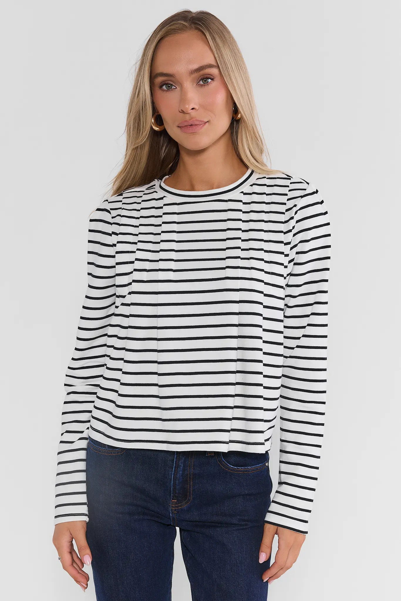 Daniela White Striped Pleated Top | Avara