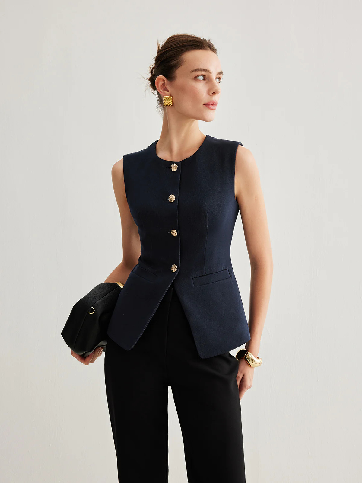 Split Button Down Slim Vest | Commense