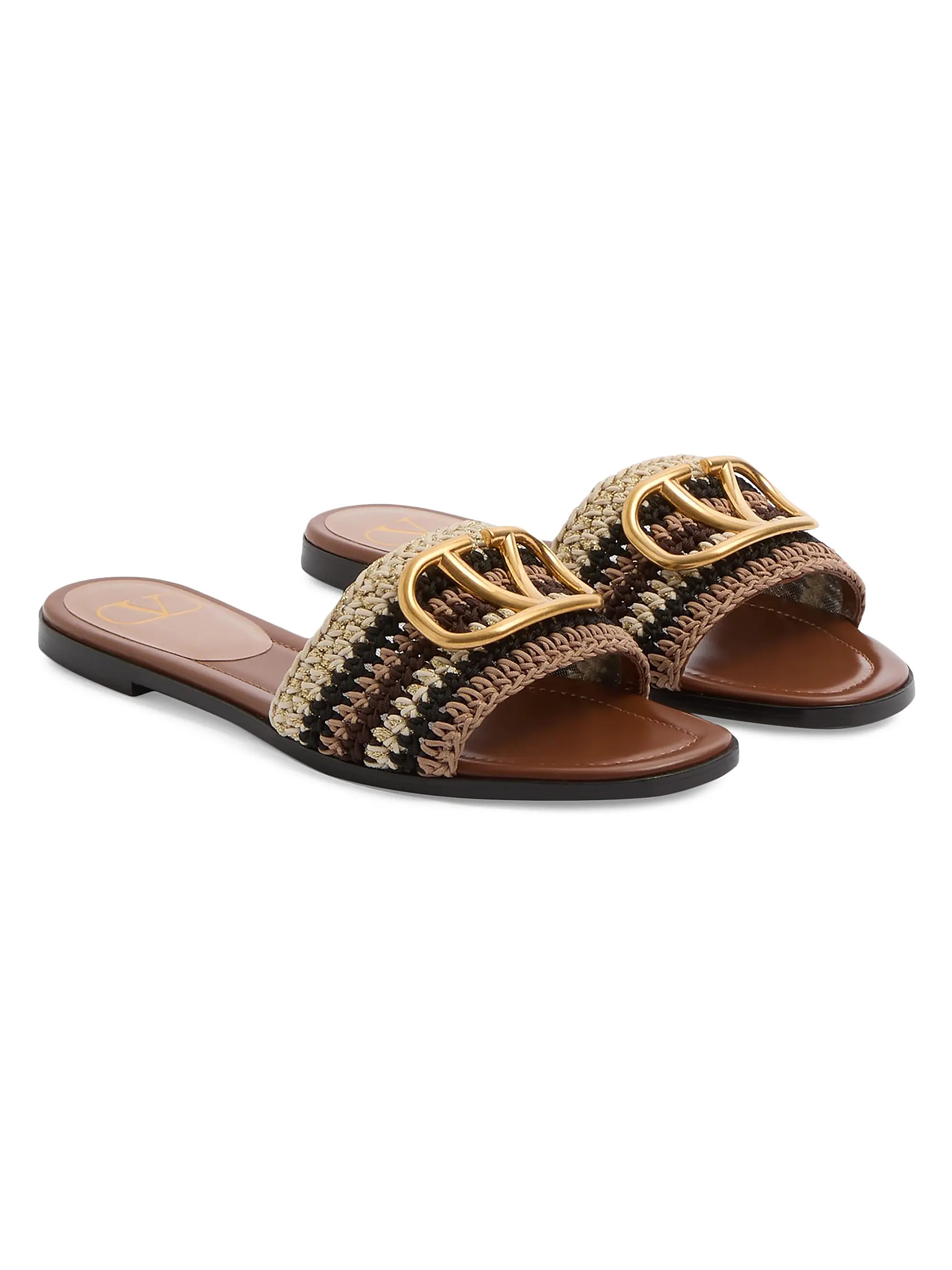 VLogo Signature Slide Sandals with Crochet Embroidery | Saks Fifth Avenue