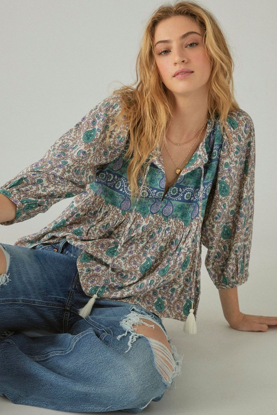 print mix peasant blouse | Lucky Brand