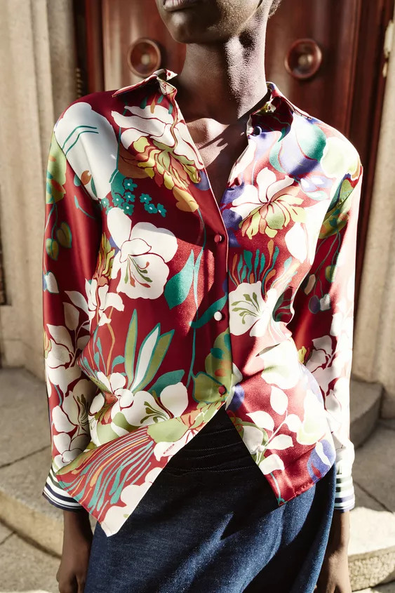 FLORAL PRINT SATIN EFFECT SHIRT | Zara US