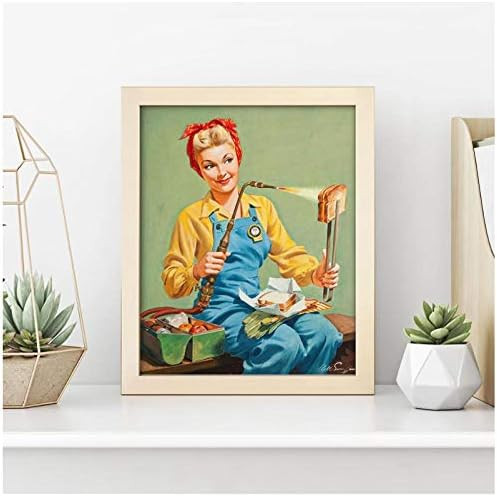 Wwjwhhc Vintage Cheese Sandwich Toast Poster Pop Art Woman Kitchen Pin Up Girl Sign Retro Wall Ar... | Amazon (UK)