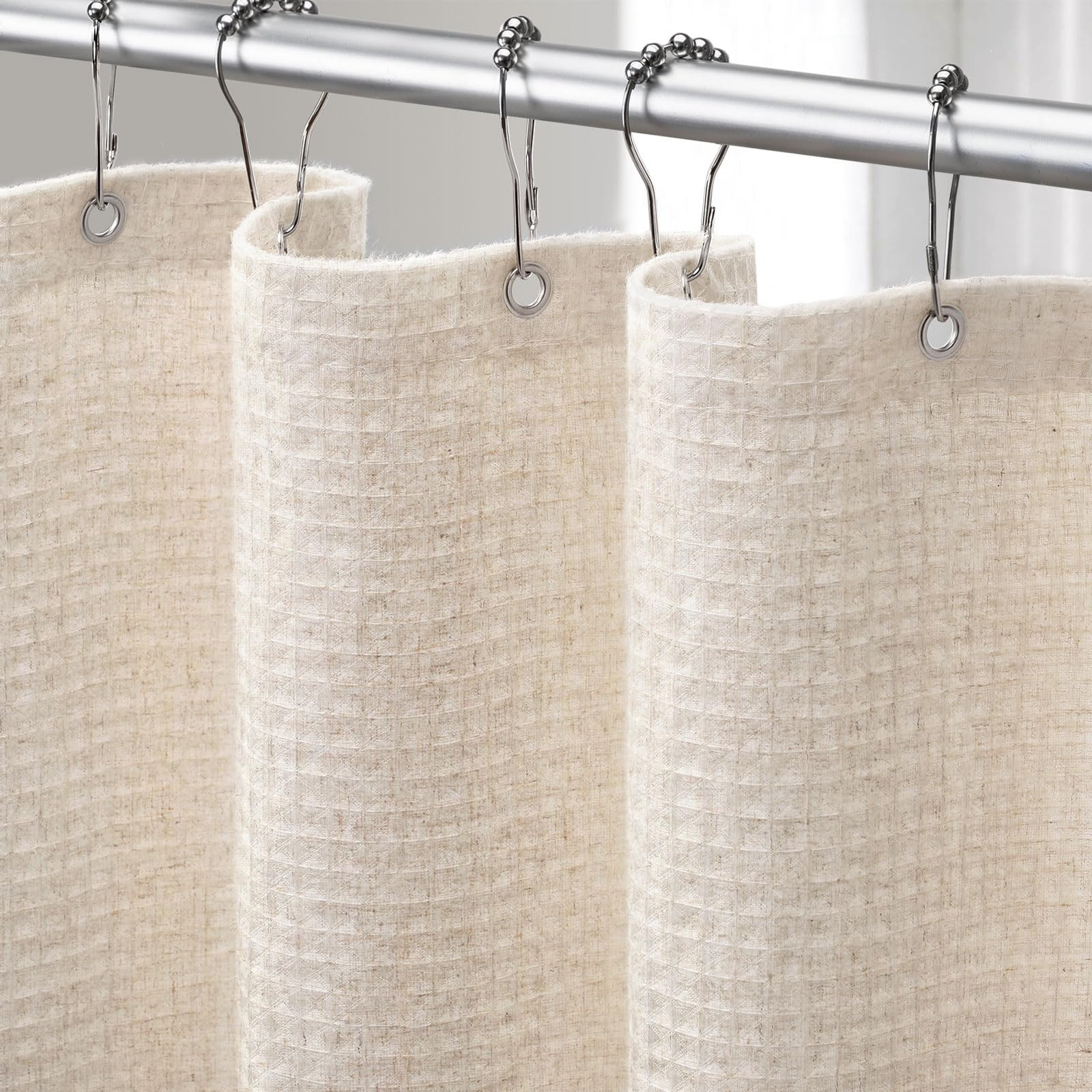 Linen Shower Curtain Waffle Weave Beige Shower Curtain for Bathroom, 72W×72L | Amazon (US)