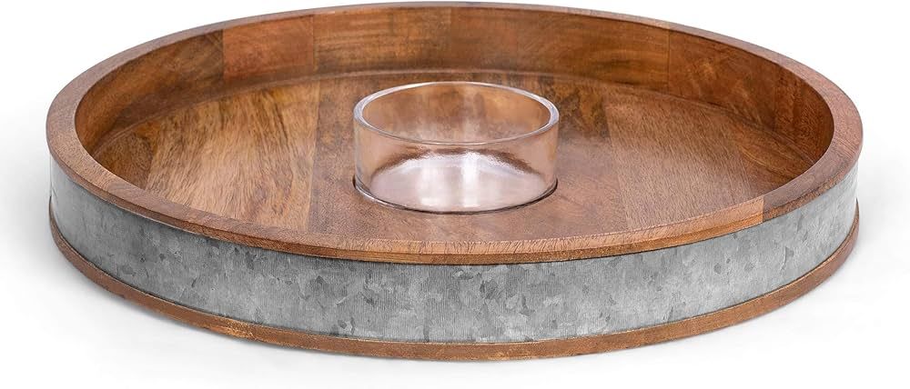 BIRDROCK HOME Wooden and Iron Chip and Dip Serving Tray- Glass Dip Bowl - Salsa Appetizer Servewa... | Amazon (US)