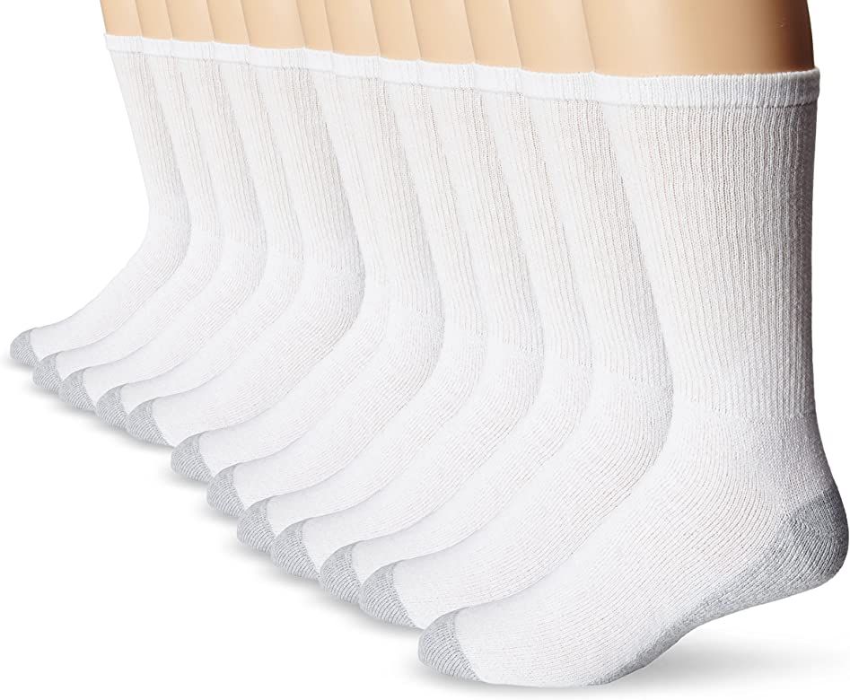 Hanes Mens 12-Pack FreshIQ Odor Protection Crew Socks, White, Big & Tall Shoe Size: 12-14 at Amaz... | Amazon (US)