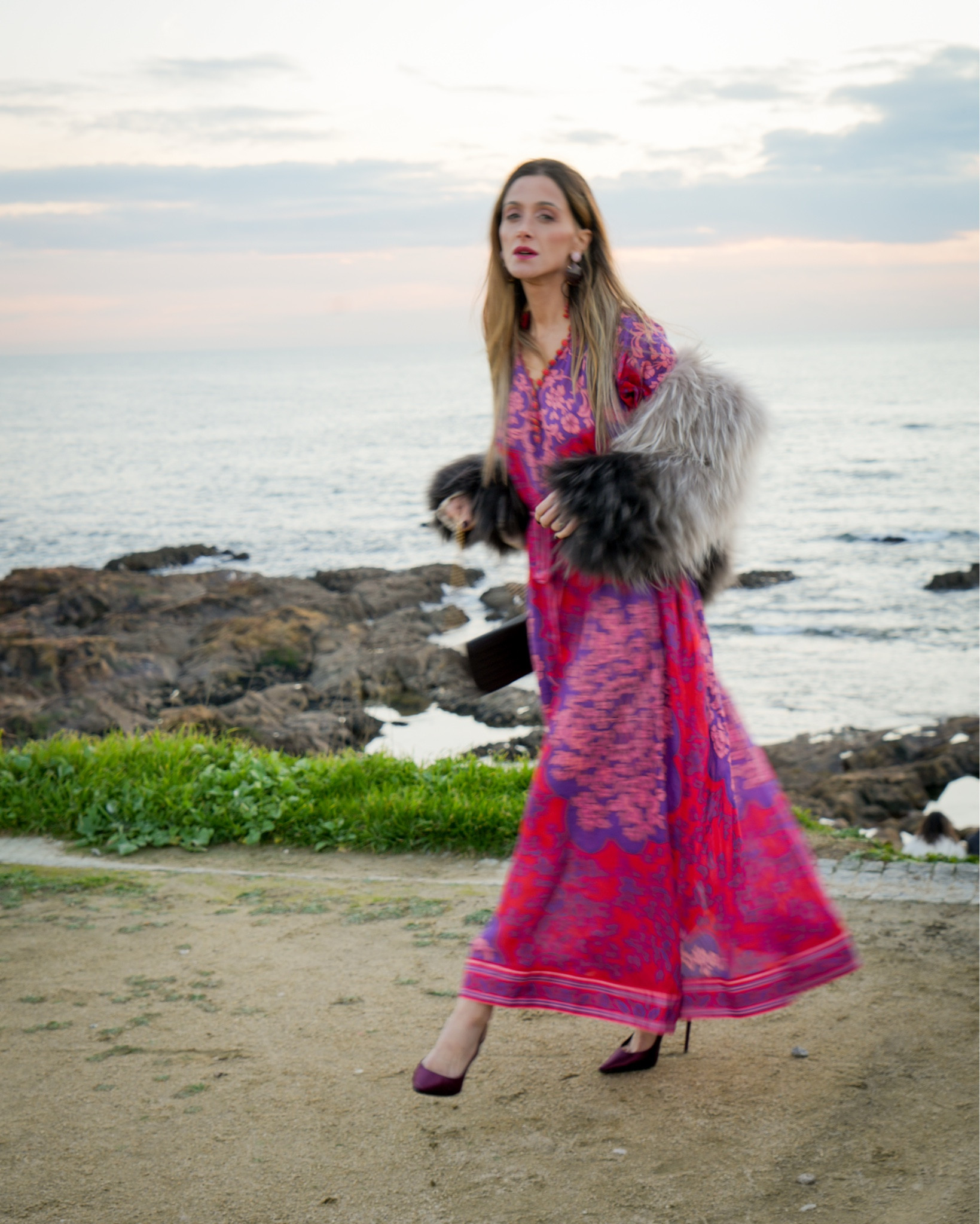 Zimmermann maxi dress for a sunset dinner—lightweight, flowy, and perfectly cinched at the waist. Styled with a plush fur jacket + burgundy pumps for effortless coastal glamour.

Zimmermann dress, maxi dress, floral print, V-neck, tie waist, flowy silhouette, statement fur jacket, burgundy heels, evening outfit, Cannes

#LTKSeasonal #LTKHoliday #Zimmermanndress #MaxiDress 

#LTKshoes #LTKpartywear #LTKfestive