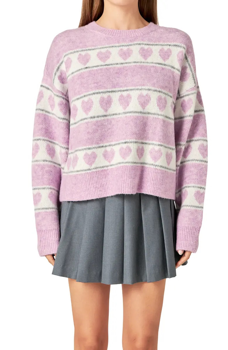 English Factory Heart Stripe Crewneck Sweater | Nordstrom | Nordstrom