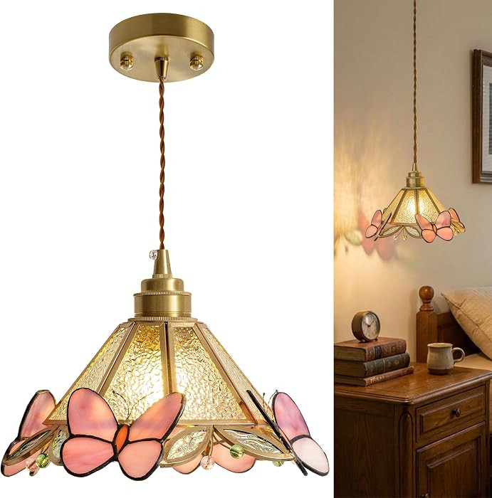 MODIVO Tiffany Stained Glass Butterfly Pendant Light, Small Vintage Chandelier Light Fixture, 8.7... | Amazon (US)