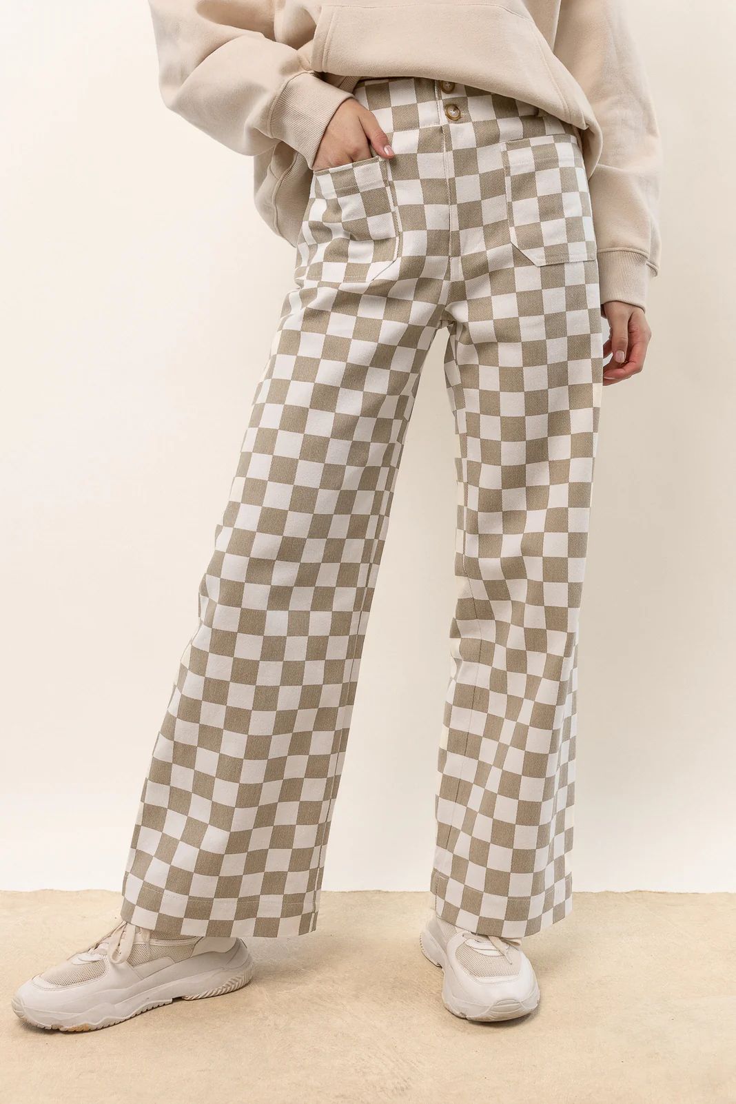 Chad Checkered Pants in Taupe - böhme | Bohme