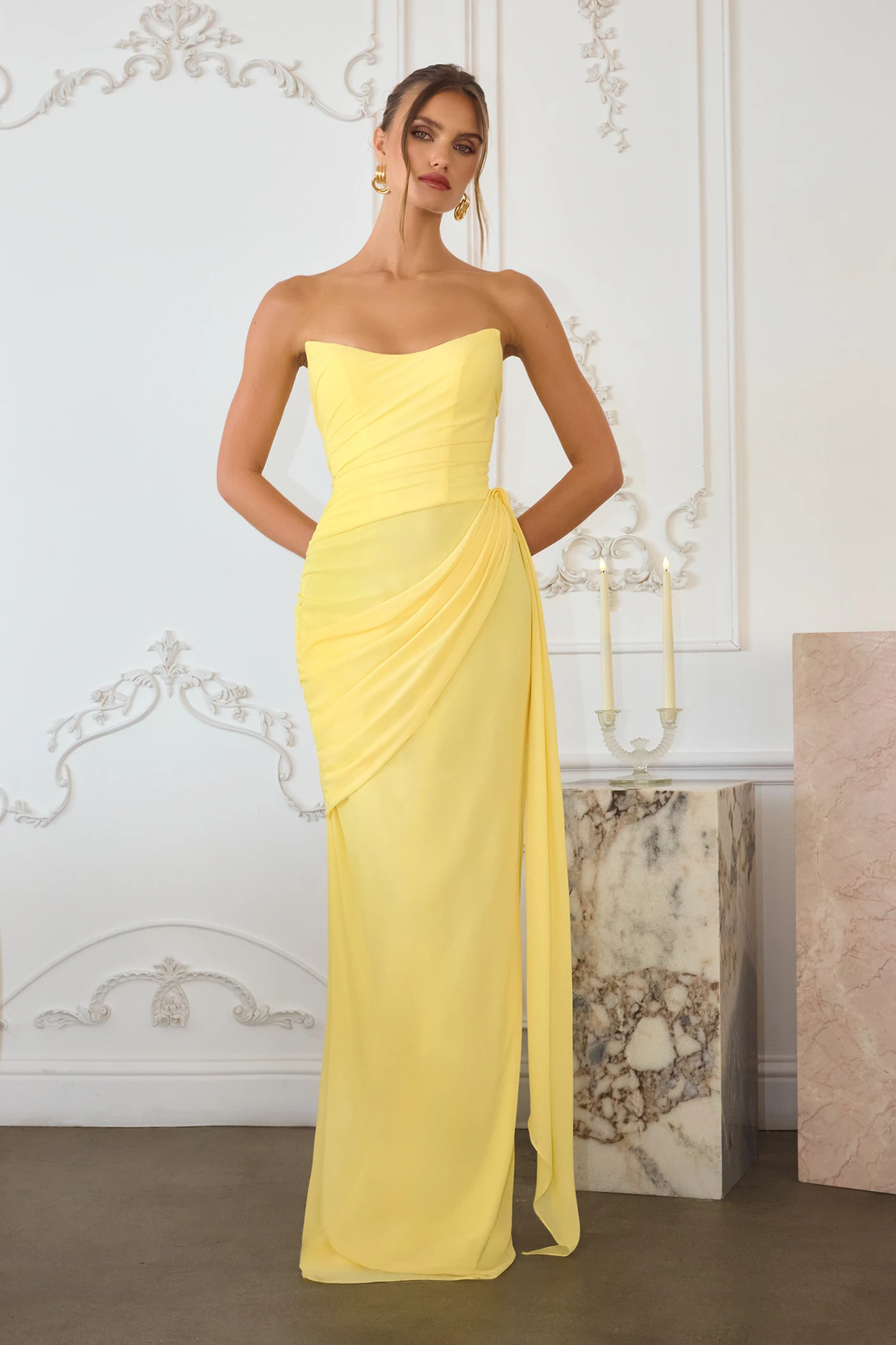 Skyler Gown - Strapless Draped Chiffon Dress | Lady Black Tie