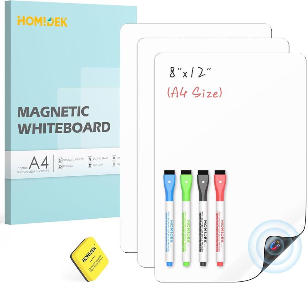 Magnetic Whiteboard for Fridge, 3 Pack Small Magnetic Dry Erase Boards with 4 Markers & 1 Eraser,... | Amazon (US)