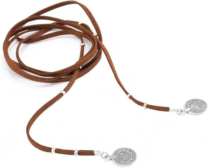 Kercisbeauty Boho Brown Wrap Velvet Choker Long Chain Tassels Necklace for Women (Brown) | Amazon (US)