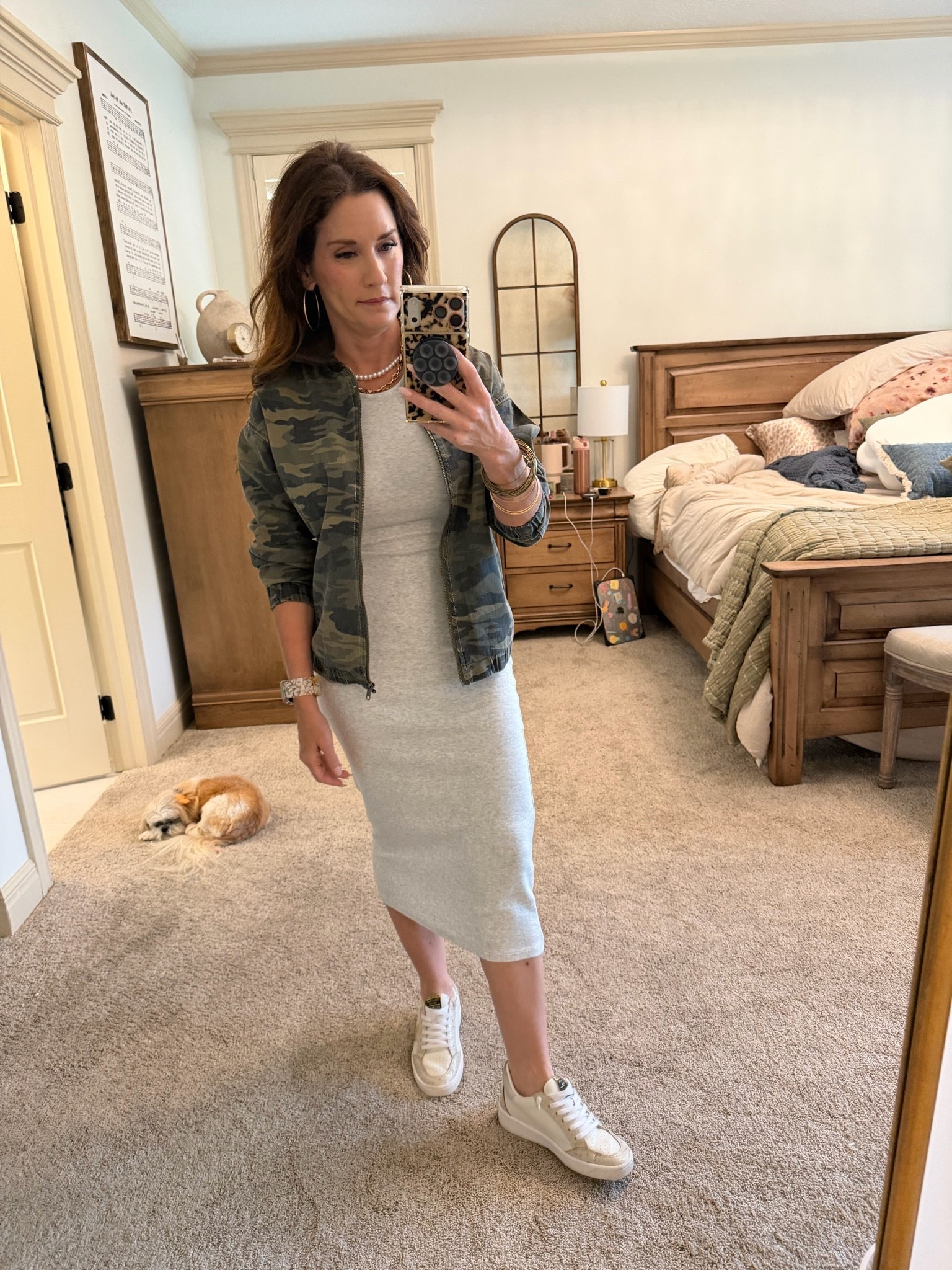 Love this midi style dress paired with this camouflage jacket for a casual fun look ￼

#LTKootd #LTKOver40 #LTKPetite