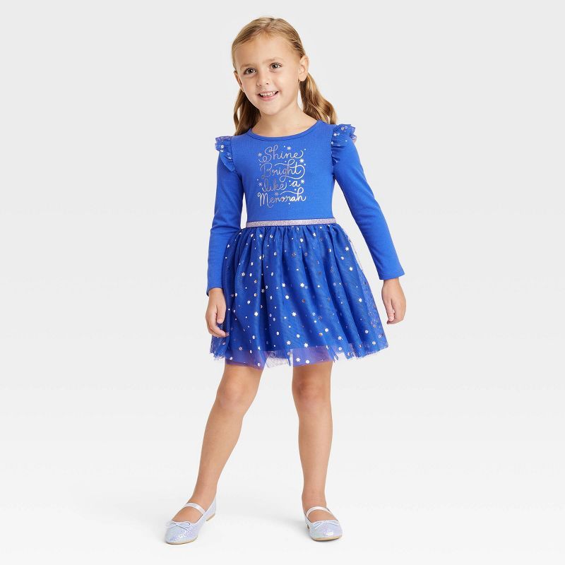 Toddler Girls' 'Shine Bright' Long Sleeve Glitter Tutu Dress - Cat & Jack™ Blue | Target