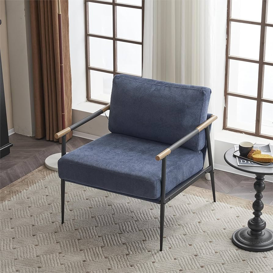 Mid Century Chenille Accent Chair, Soft Linen Fabric Sofa Lounge Chair Reading Chair with Metal L... | Amazon (US)