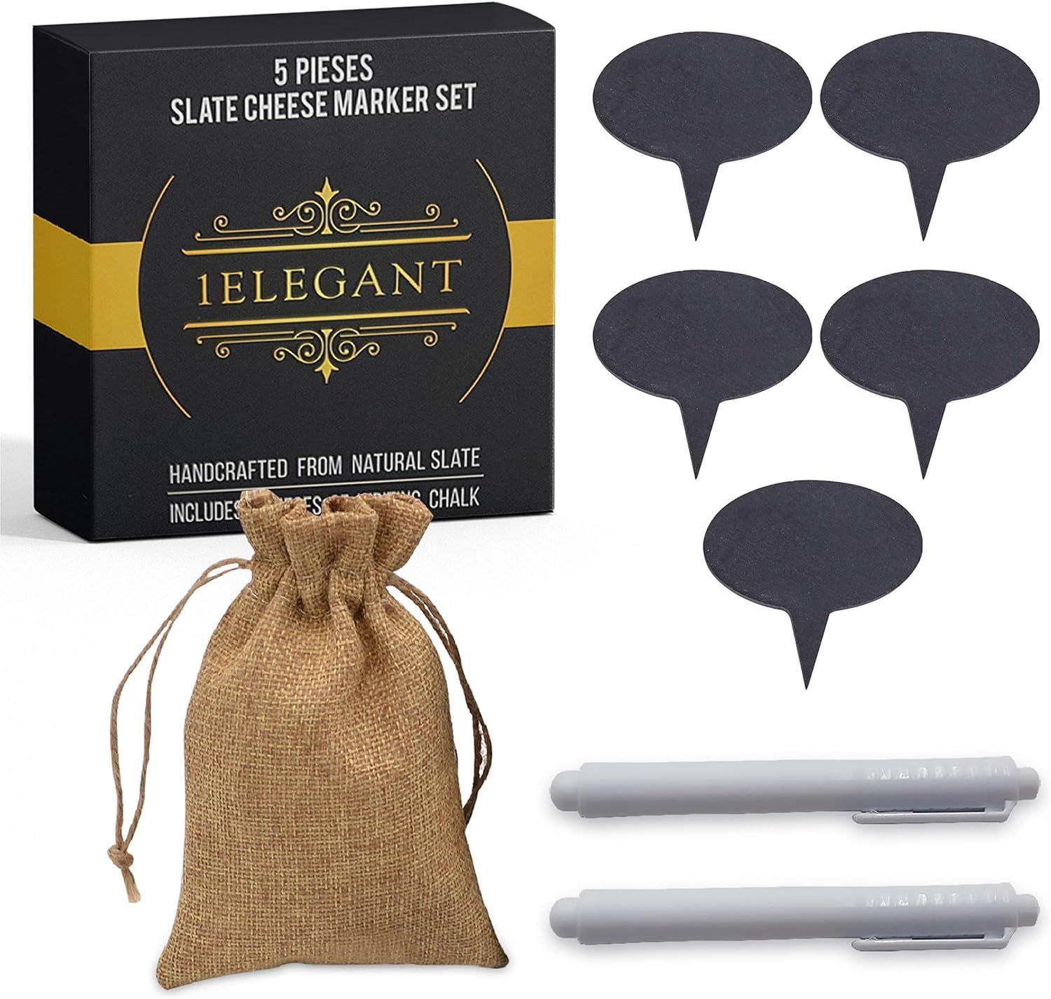 Cheese Labels for Charcuterie Board 5-Piece Set - Natural Slate Cheese Markers for Charcuterie Bo... | Amazon (US)