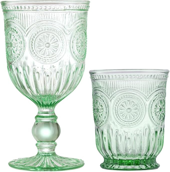 Yungala Green Glassware Bundle - Green Wine Glasses Sunflower and Green Small Drinking Glasses - ... | Amazon (US)