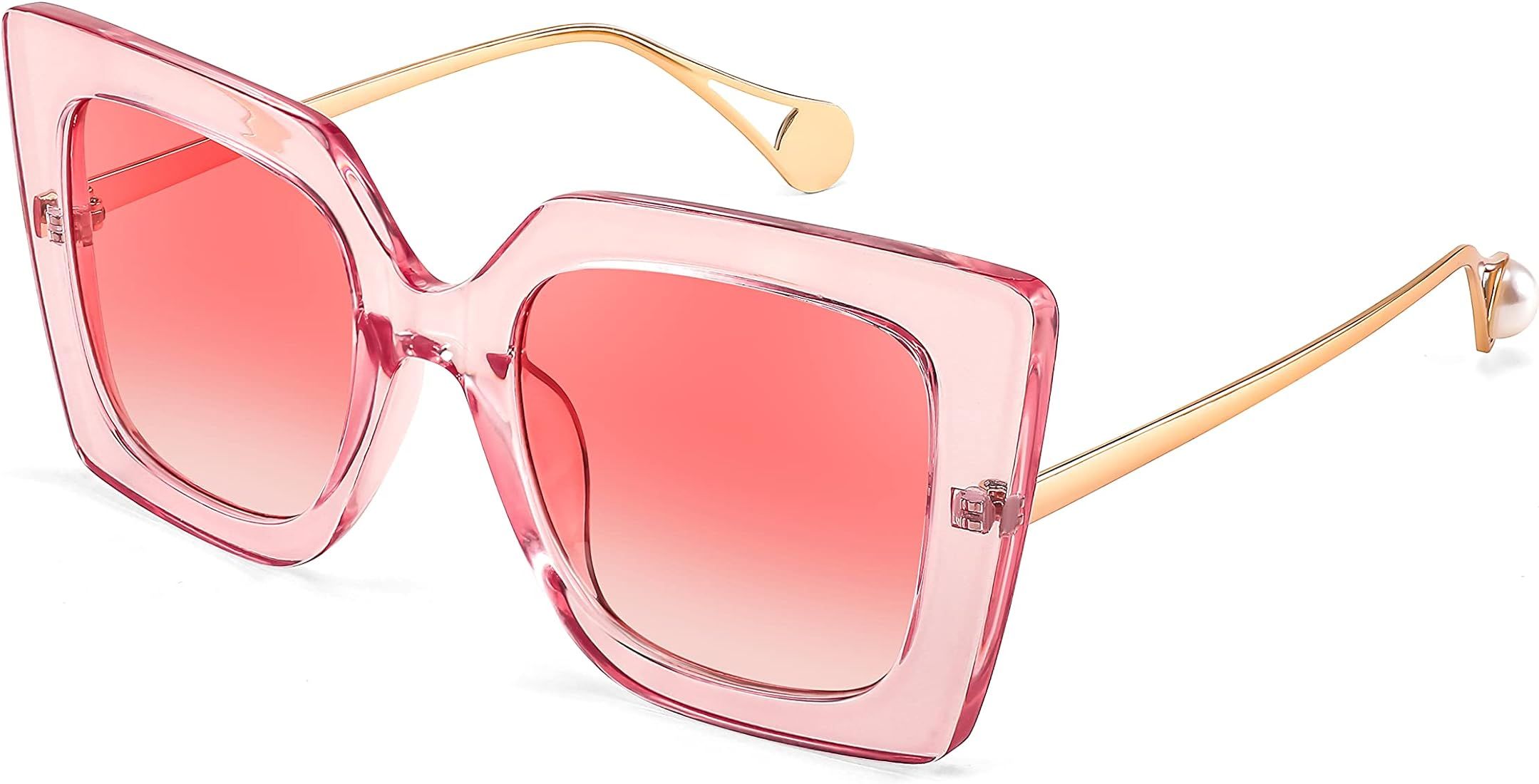 FEISEDY Sunglasses Womens Trendy, Oversized Square Shades, Pearl Inlay Cat Eye Frame UV400 Protec... | Amazon (US)