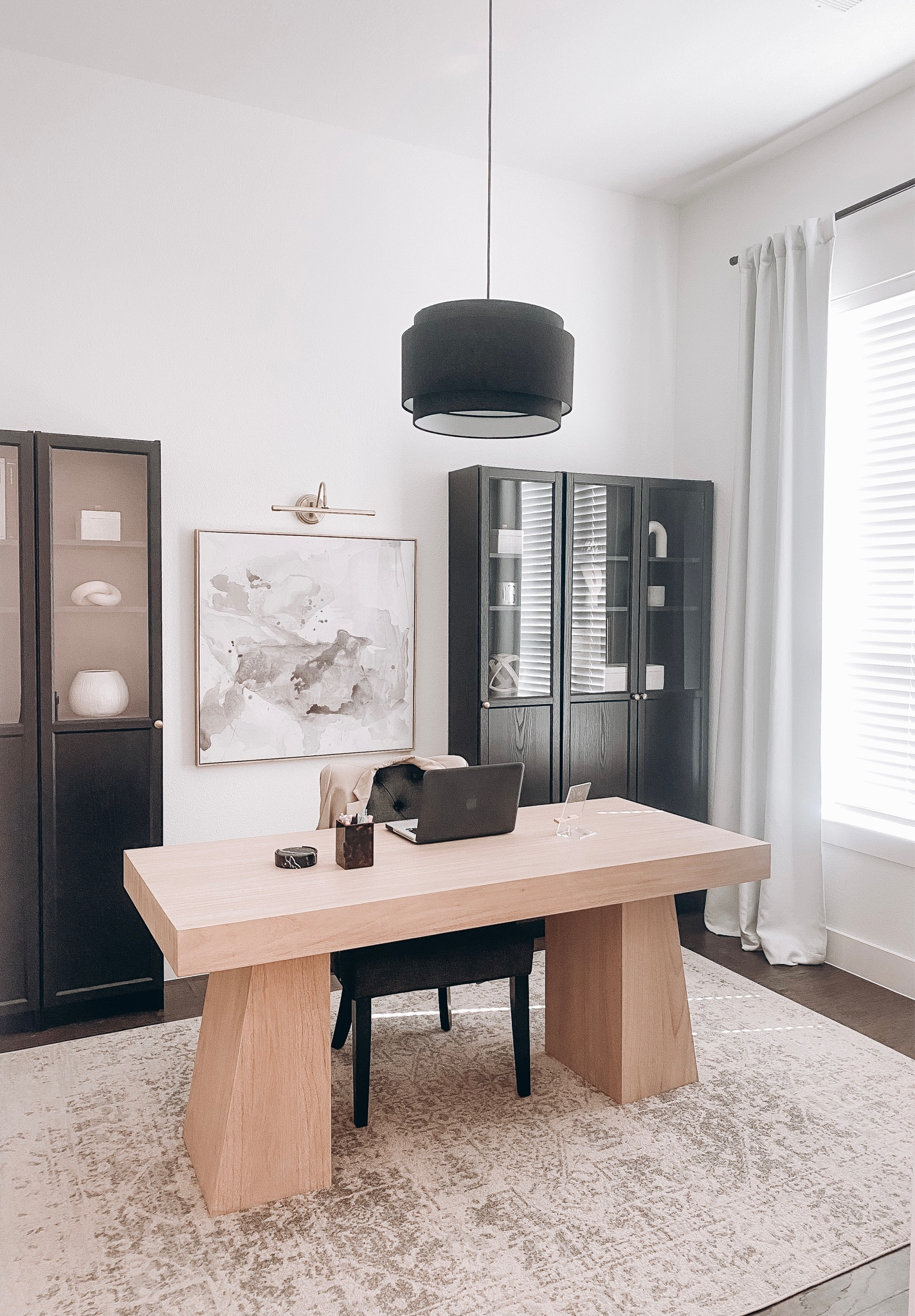 Office decor 🤍 Bookcases are Billy Oxberg from IKEA 