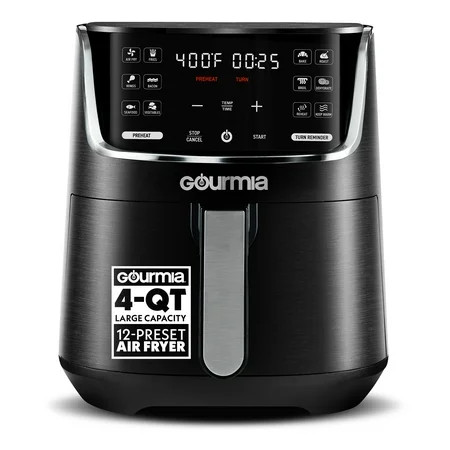 Gourmia 4-Quart Digital Air Fryer with 12 One-Touch Presets, GAF414, Black | Walmart (US)