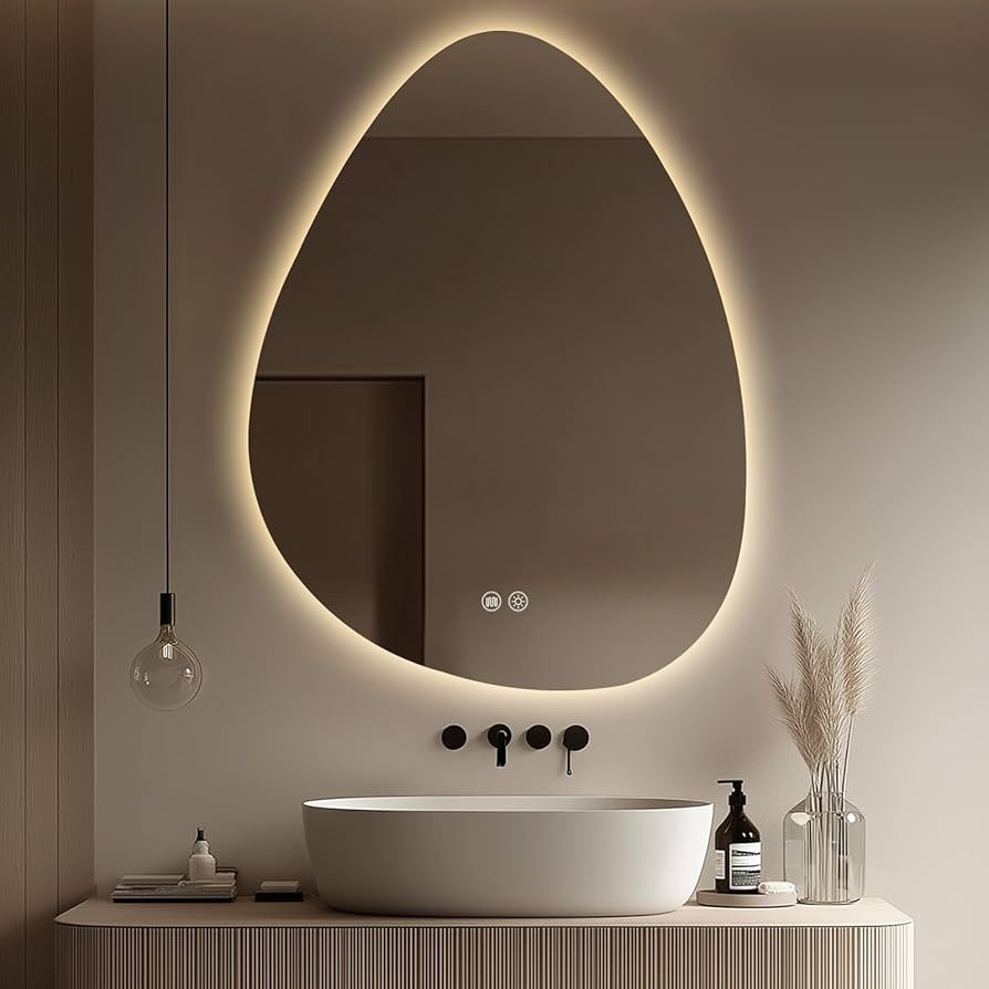 LED Bathroom Mirror with Lights 24x32”, Stepless Dimmable Irregular LED Mirror with 3 Colors, A... | Amazon (US)