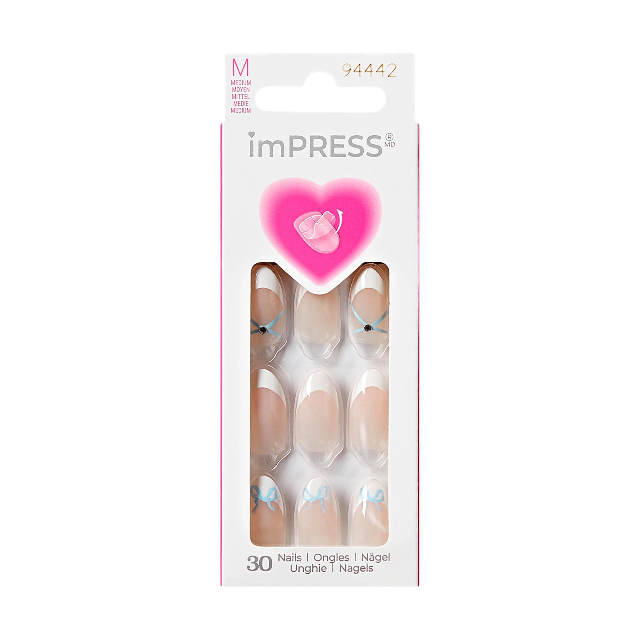 KISS imPRESS Design Valentine's Day Press on Nails, Hearty, White, Medium Almond, 30 Count | Walmart (US)