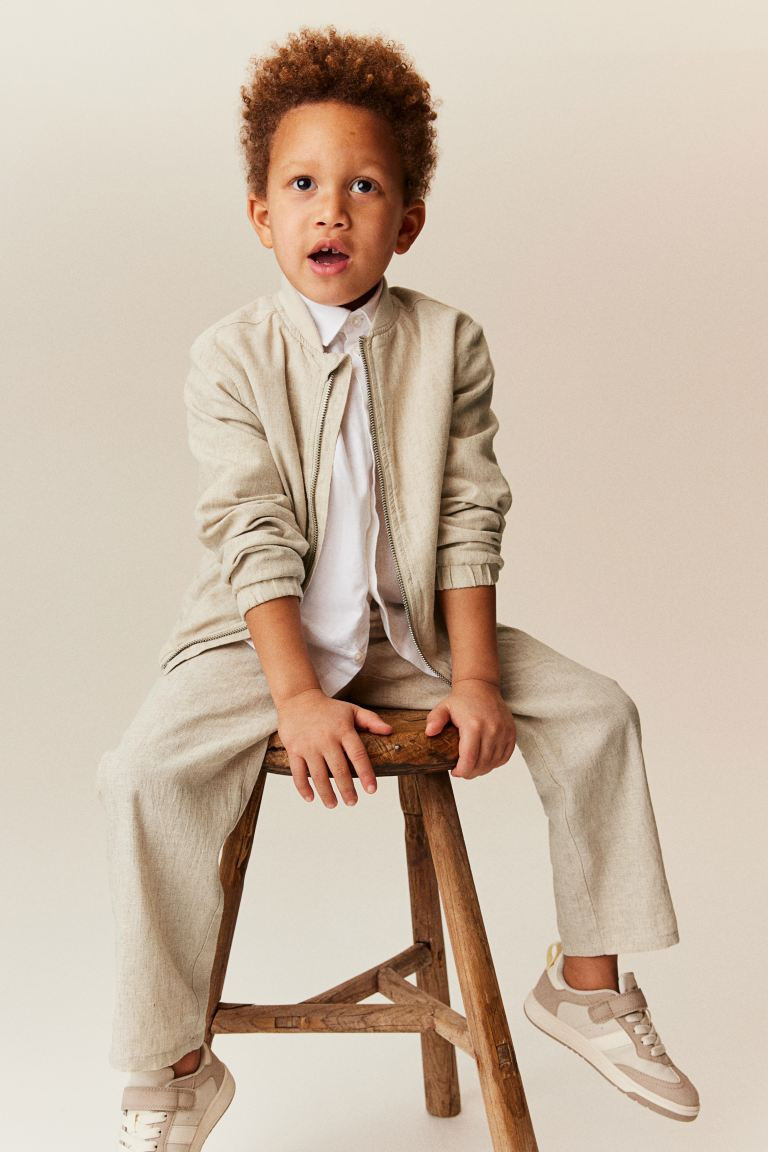 Linen-blend Pull-on Pants - Light beige - Kids | H&M US | H&M (US + CA)