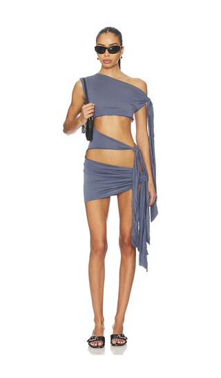Cupro Knotted Mini Dress in Blue | Revolve Clothing (Global)