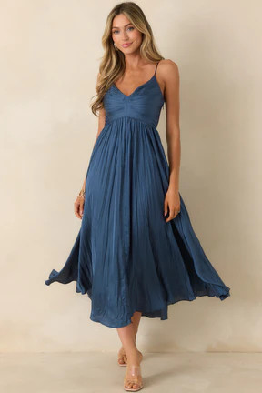 ASTR The Label Maeve Navy Pleated Midi Dress | Red Dress
