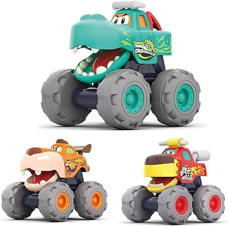 MOONTOY Toy Cars for 1 2 3 Year Old Boys, 3 Pack Friction Powered Cars Pull Back Toy Cars Set - B... | Amazon (US)