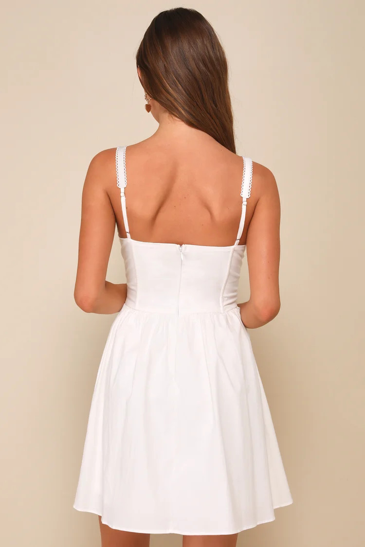 Deeply Charming White Lace Bustier Ribbon Mini Dress | Lulus