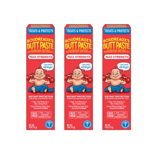 Boudreaux's Butt Paste Maximum Strength Diaper Rash Cream, Ointment for Baby, 4 oz. Tube, (Pack of 3) | Amazon (US)