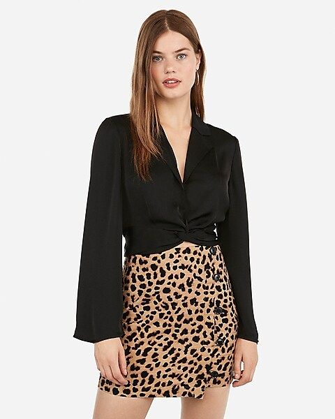 high waisted leopard side button textured mini skirt | Express