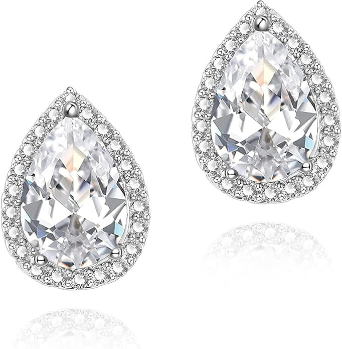 YOMELA Cubic Zirconia Earrings Studs, Halo CZ Birthstone Simulated Diamond Stud Earrings for Wome... | Amazon (US)