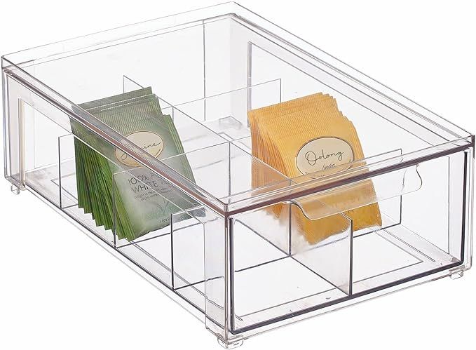mDesign Plastic Kitchen and Pantry Organizer with Divided Drawer - Stackable Bin with 8 Sections ... | Amazon (US)