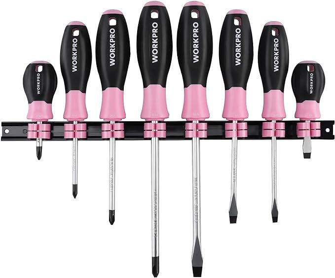 WORKPRO Magnetic Screwdrivers Set, 8-piece Pink Hand tools for Womens, Includes Philips, Flathead... | Amazon (US)